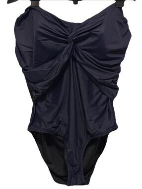 NWT J Crew Twist Front Bandeau One-Piece Navy Blue Full Coverage Swimsuit Sz 20